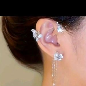 Right ear cuff, butterfly on top,flower at the bottom, 3 dangling chains.